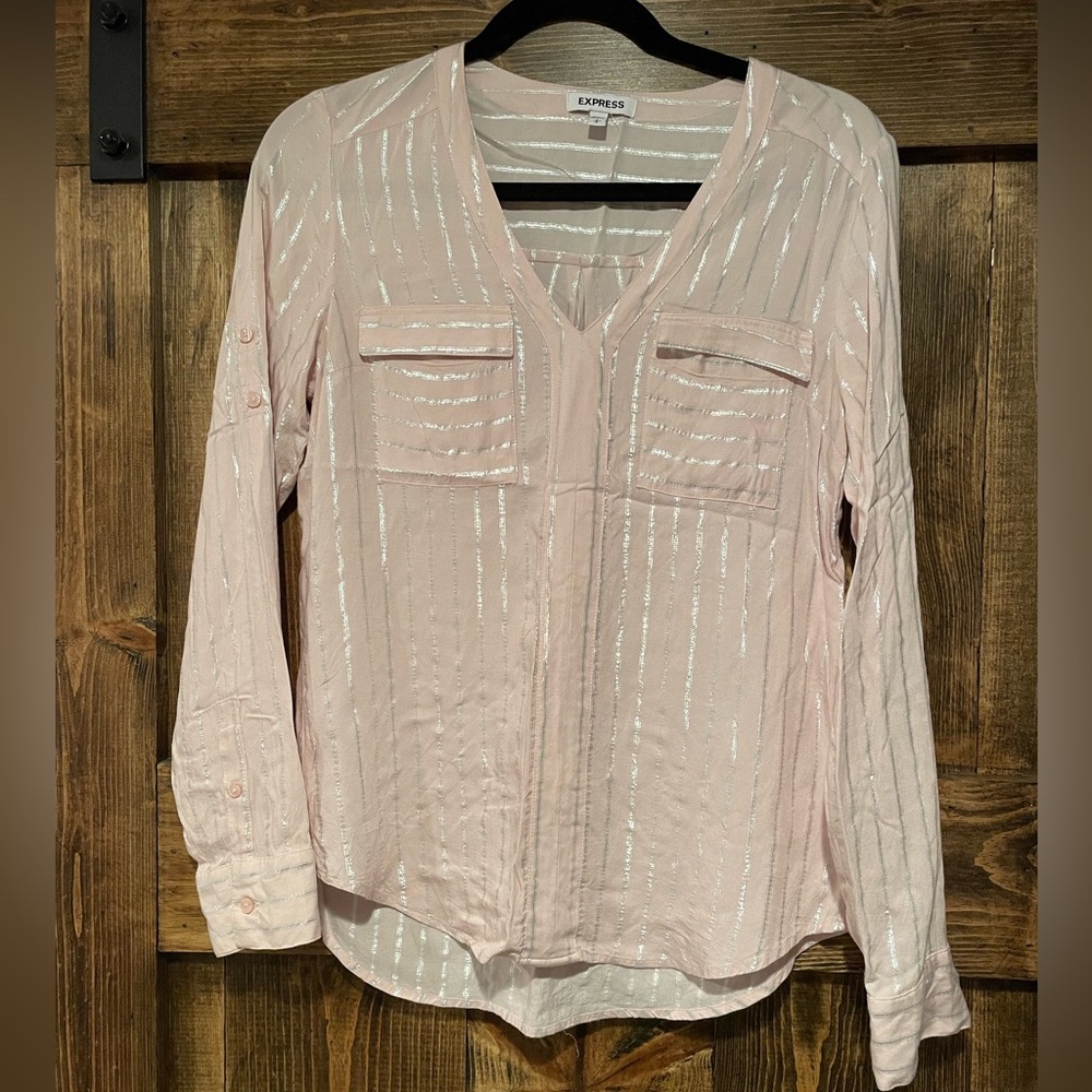 Express pink blouse with silver stripes